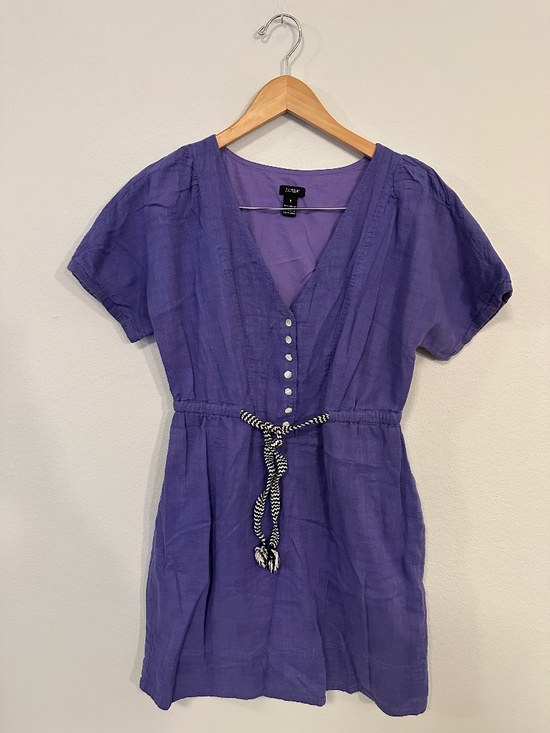 J. Crew Dresses & Skirts - J.Crew Purple Button Front Tie Waist Cotton Dress Women's Size 6